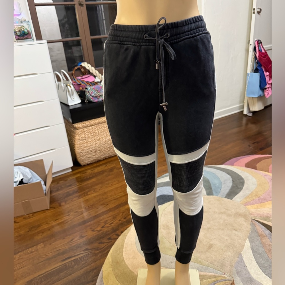 Balmain Black and White Fitted Moto Joggers/ Leggings